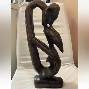 VTG Hand Carved Wooden Kissing Couple Sculpture Figure Carving. Wood Statue 16”